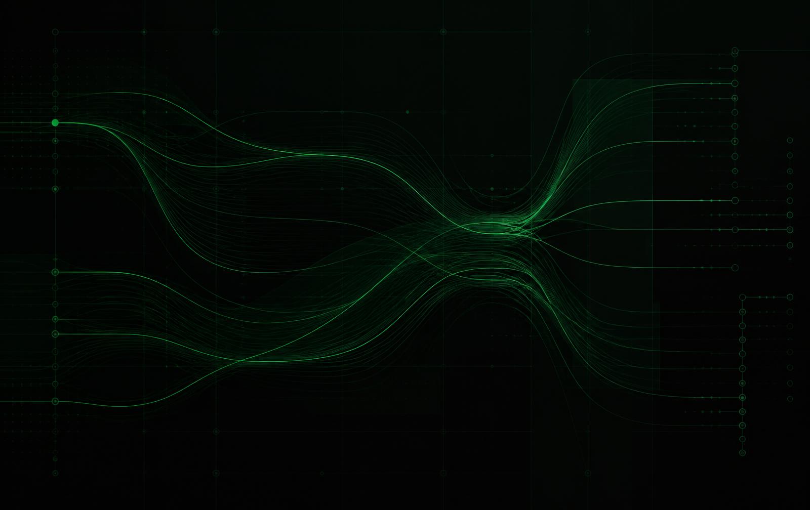 Abstract green material-flow data visualisation